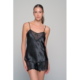 Σατεν Babydoll με Σορτς -Μαύρο