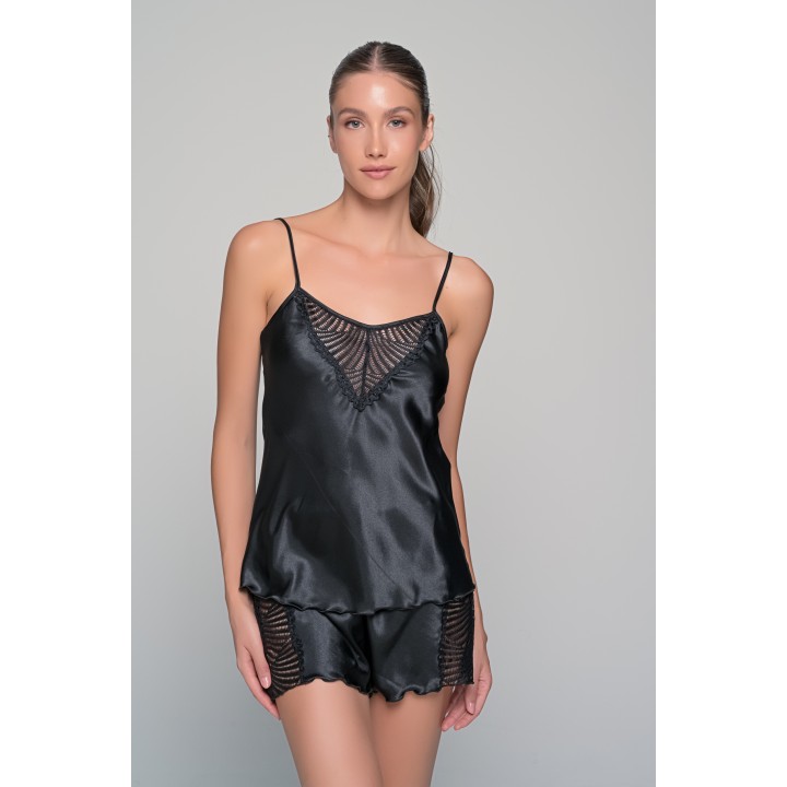 Σατεν Babydoll με Σορτς -Μαύρο