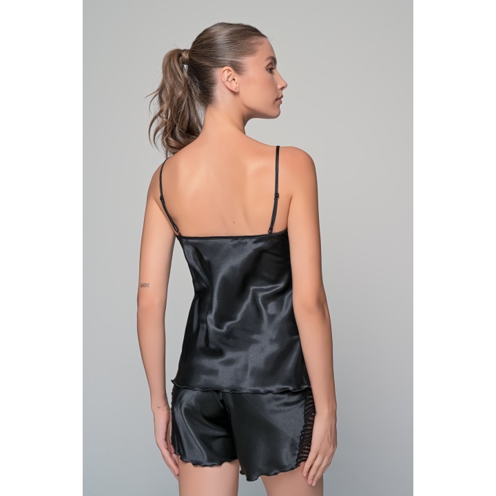 Σατεν Babydoll με Σορτς -Μαύρο