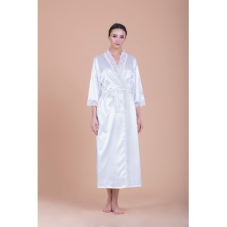 Μάξι Σατέν Νυφική Ρόμπα με Δαντέλα - Ιβουάρ