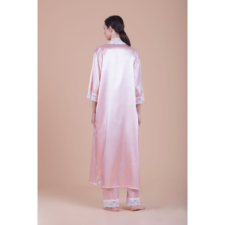 Μάξι Σατέν Νυφική Ρόμπα με Δαντέλα - Ιβουάρ