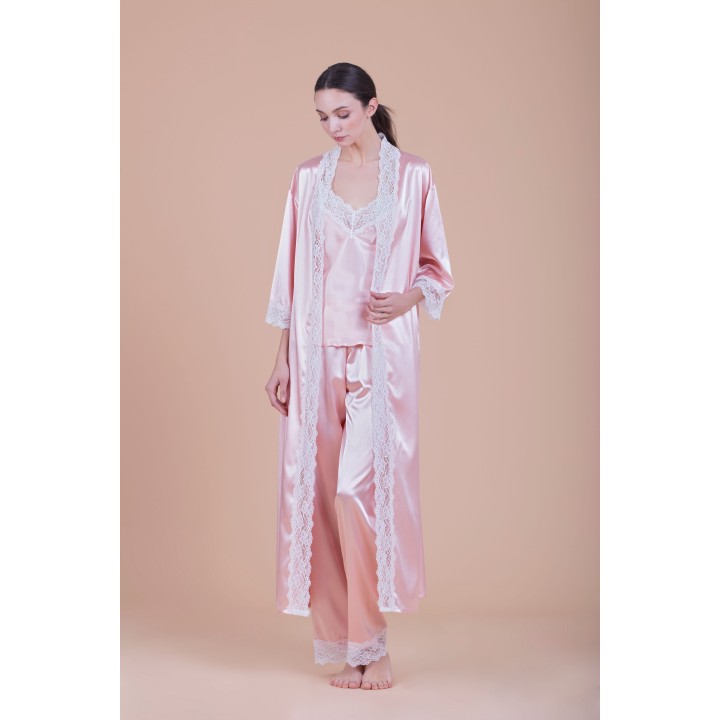 Μάξι Σατέν Νυφική Ρόμπα με Δαντέλα - Ιβουάρ