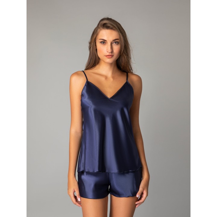 Σατέν Babydoll με Σόρτς - Μπλε