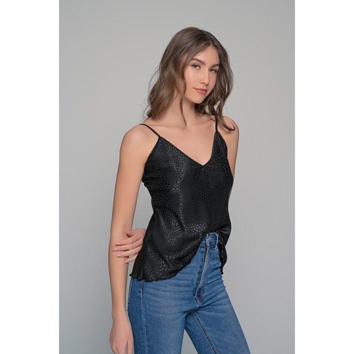 Σατέν Lingerie Top Τιραντάκι - Μαύρο