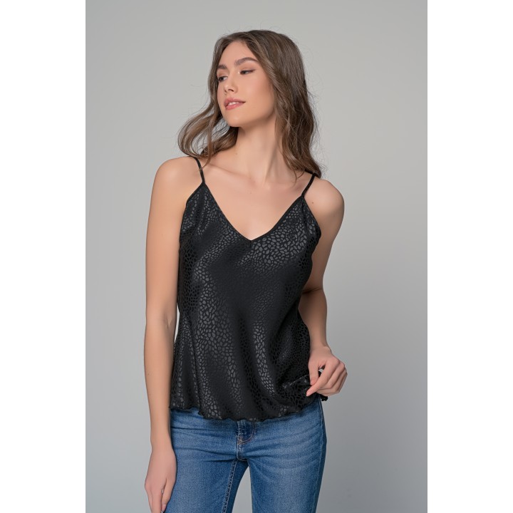 Σατέν Lingerie Top Τιραντάκι - Μαύρο