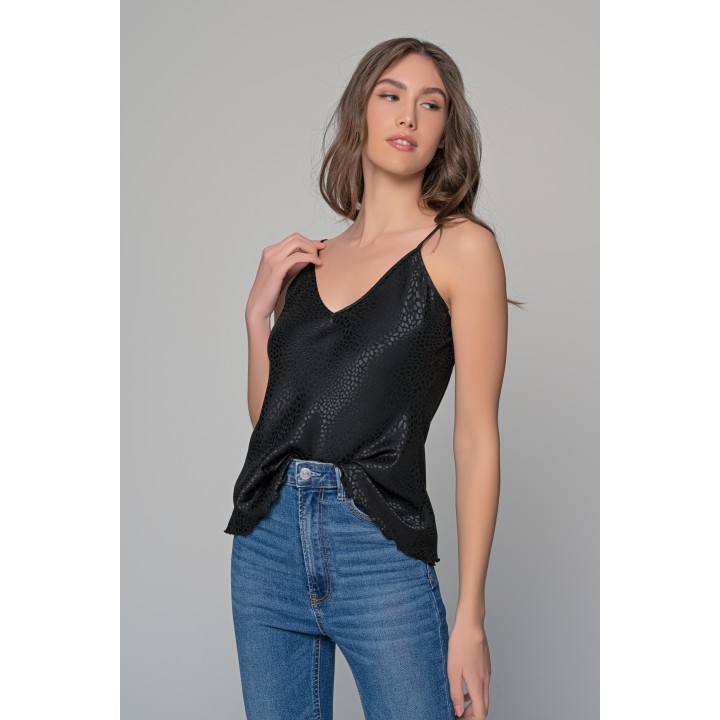 Σατέν Lingerie Top Τιραντάκι - Μαύρο