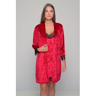 Σετ Γυναικεία Εσώρουχα Βελούδο Νυχτικό και Ρόμπα - Ρουμπινί
