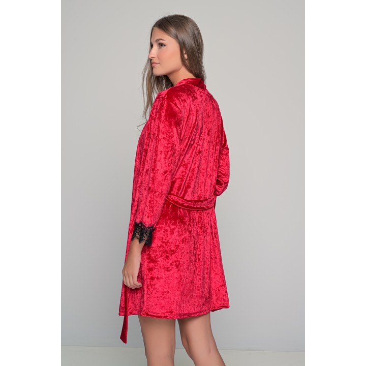 Σετ Γυναικεία Εσώρουχα Βελούδο Νυχτικό και Ρόμπα - Ρουμπινί