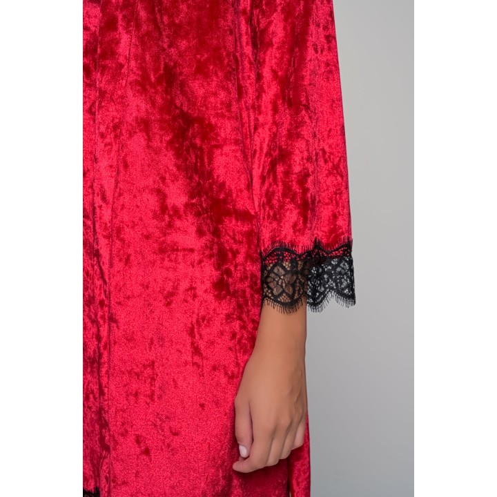 Σετ Γυναικεία Εσώρουχα Βελούδο Νυχτικό και Ρόμπα - Ρουμπινί