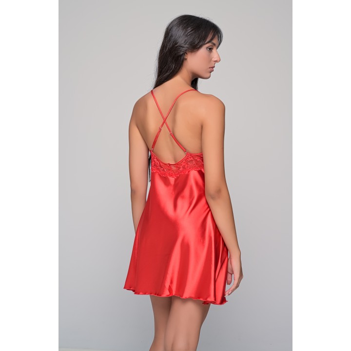 Σατέν Σετ Νυχτικό και Ρόμπα - Κόκκινο