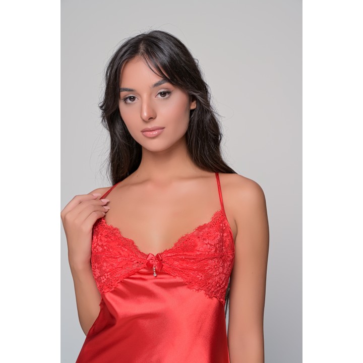 Σατέν Σετ Νυχτικό και Ρόμπα - Κόκκινο