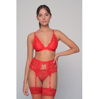 Σετ Εσωρούχων με Ζαρτιέρα - Κόκκινο