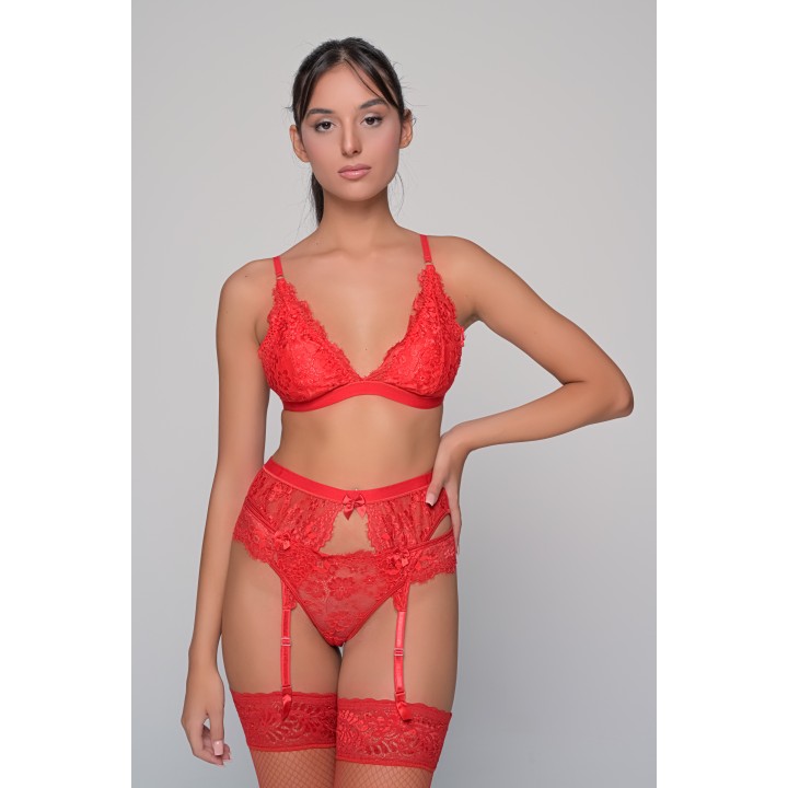 Σετ Εσωρούχων με Ζαρτιέρα - Κόκκινο