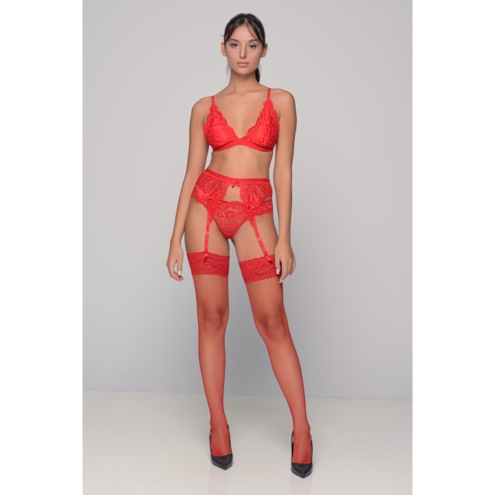 Σετ Εσωρούχων με Ζαρτιέρα - Κόκκινο