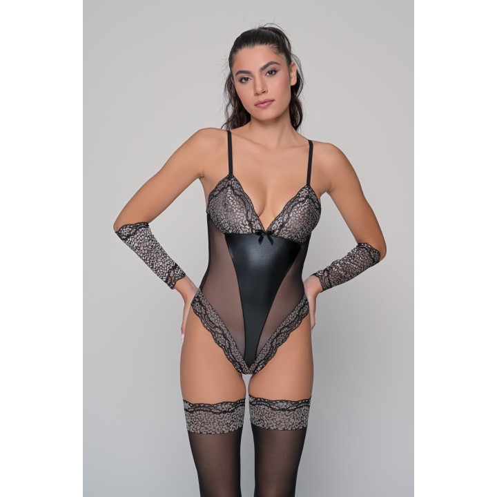 Σετ Εσωρούχων Κορμάκι με Ζαρτιέρες και Κάλτσες ΔΩΡΟ Περικάρπια- Μαύρο