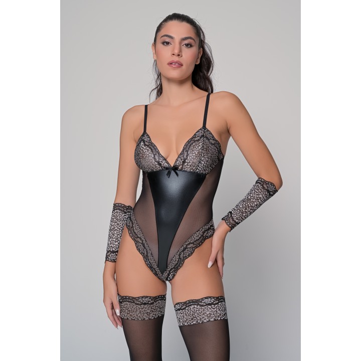 Σετ Εσωρούχων Κορμάκι με Ζαρτιέρες και Κάλτσες ΔΩΡΟ Περικάρπια- Μαύρο