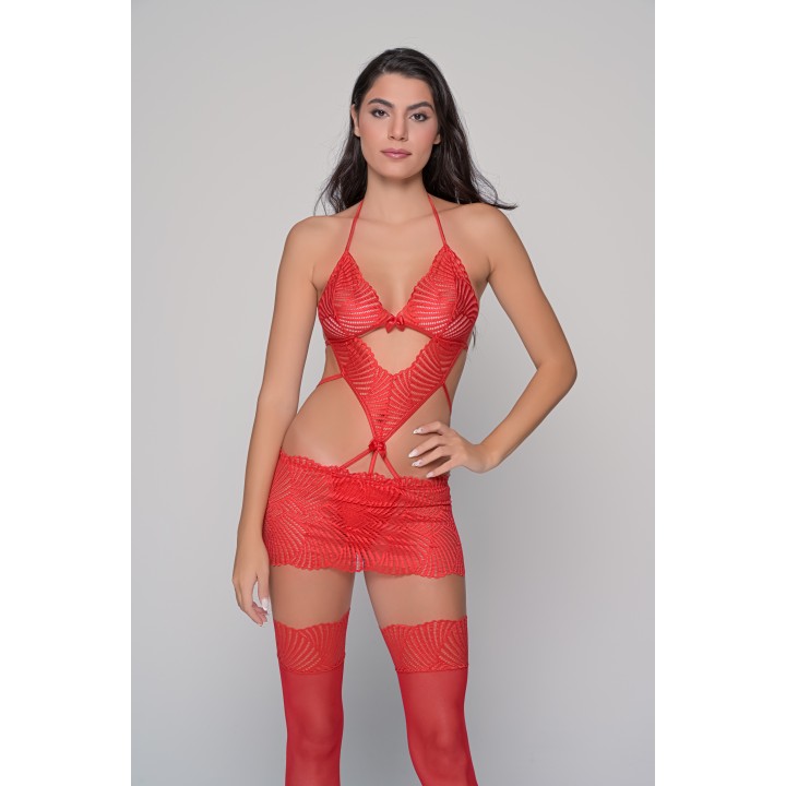 Σετ Sexy Νυχτικάκι και Κάλτσες - Κόκκινο