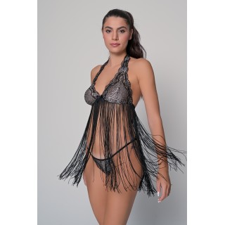 Σετ Τοπ με Κρόσια και String - Μαύρο