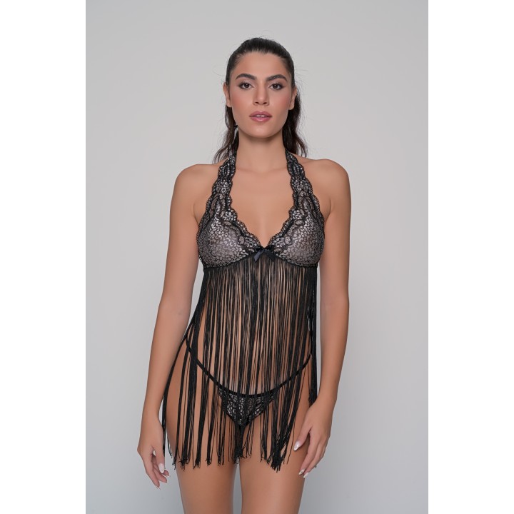 Σετ Τοπ με Κρόσια και String - Μαύρο