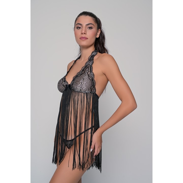 Σετ Τοπ με Κρόσια και String - Μαύρο