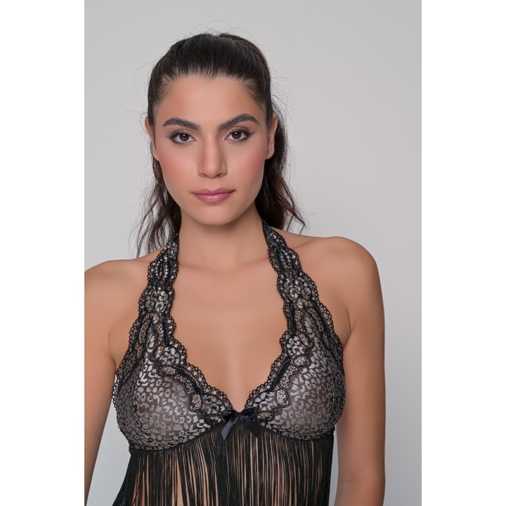 Σετ Τοπ με Κρόσια και String - Μαύρο