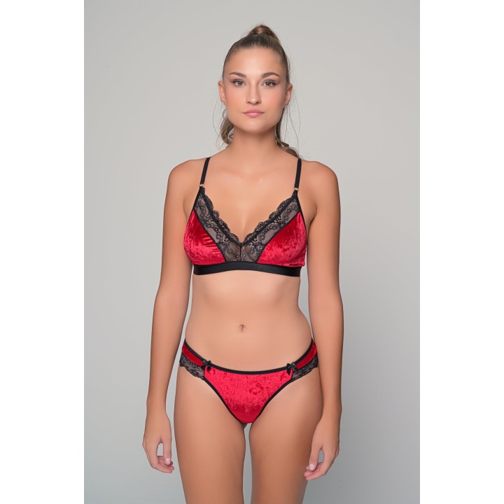 Σετ Βελούδινα Εσώρουχα - Λαδί