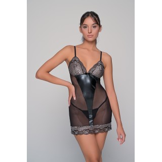 Διάφανο Νυχτικάκι Σετ με String - Μαύρο