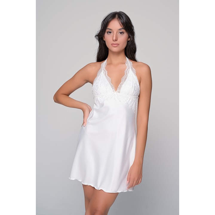 Νυφικό Σατέν Νυχτικό με Δαντέλα Σετ με String - Ιβουάρ