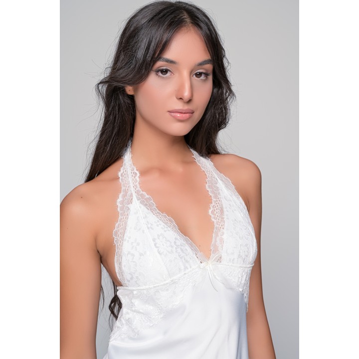 Νυφικό Σατέν Νυχτικό με Δαντέλα Σετ με String - Ιβουάρ