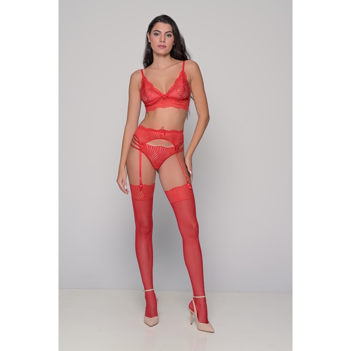 Σετ 4 τμχ Δαντελένια Εσώρουχα - Κόκκινο