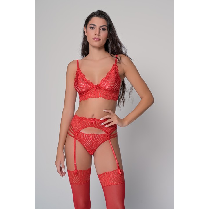 Σετ 4 τμχ Δαντελένια Εσώρουχα - Κόκκινο