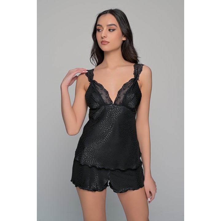 Σατέν Babydoll Με Δαντέλα - Μαύρο