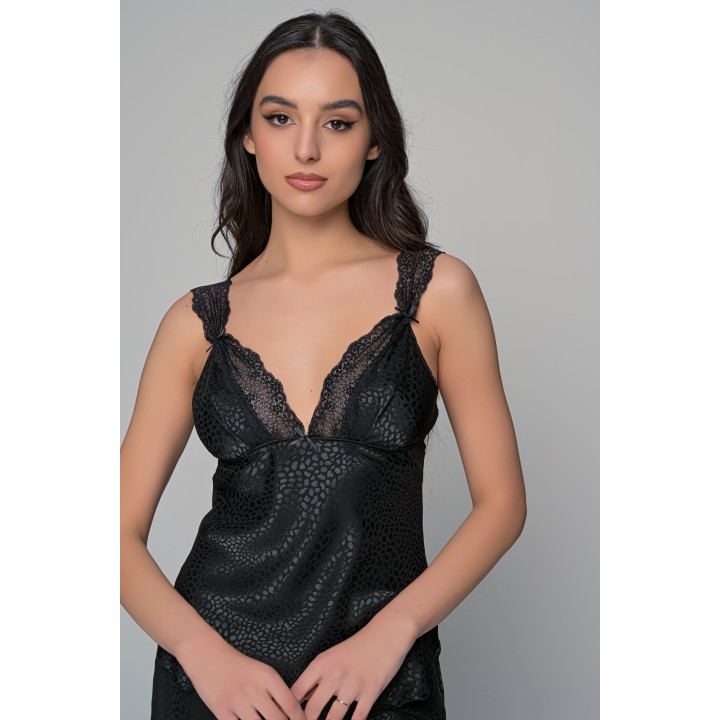 Σατέν Babydoll Με Δαντέλα - Μαύρο