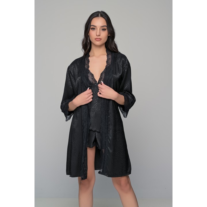 Σατέν Babydoll Με Δαντέλα - Μαύρο