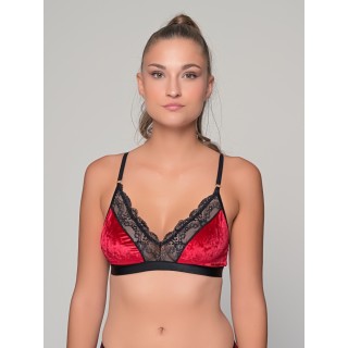 Βελούδινο Bralette με Δαντέλα - Ρουμπινί