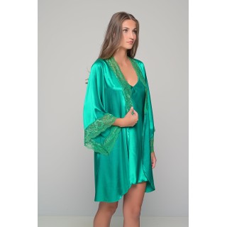 Ρόμπα Σατέν με Δαντέλα - Πράσινο