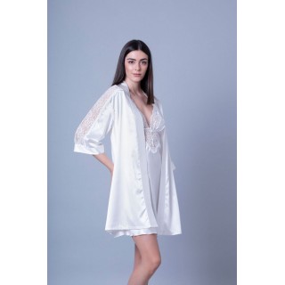 Νυφικό Σετ Σατέν Νυχτικό και Ρόμπα - Ιβουάρ