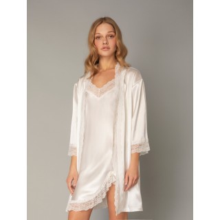 Νυφικό Σετ Σατέν Νυχτικό και Ρόμπα - Λευκό