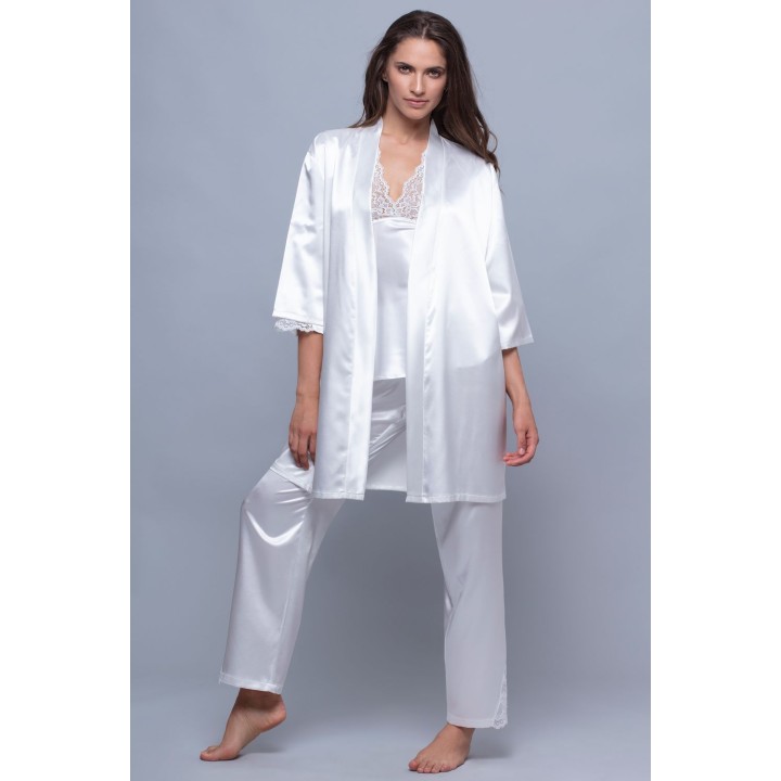 Νυφικό Σετ Σατέν Νυχτικό και Ρόμπα με Στάμπα Bride - Ιβουάρ