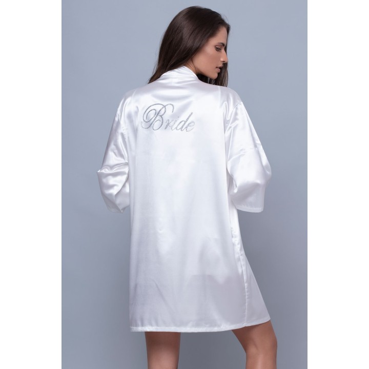 Νυφικό Σετ Σατέν Νυχτικό και Ρόμπα με Στάμπα Bride - Ιβουάρ