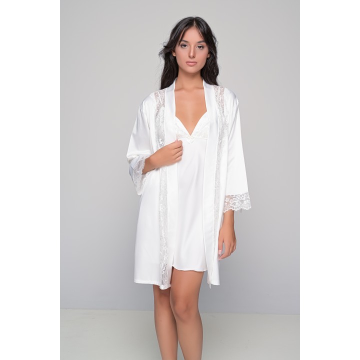 Νυφικό Σατέν Σετ Νυχτικό και Ρόμπα - Ιβουάρ