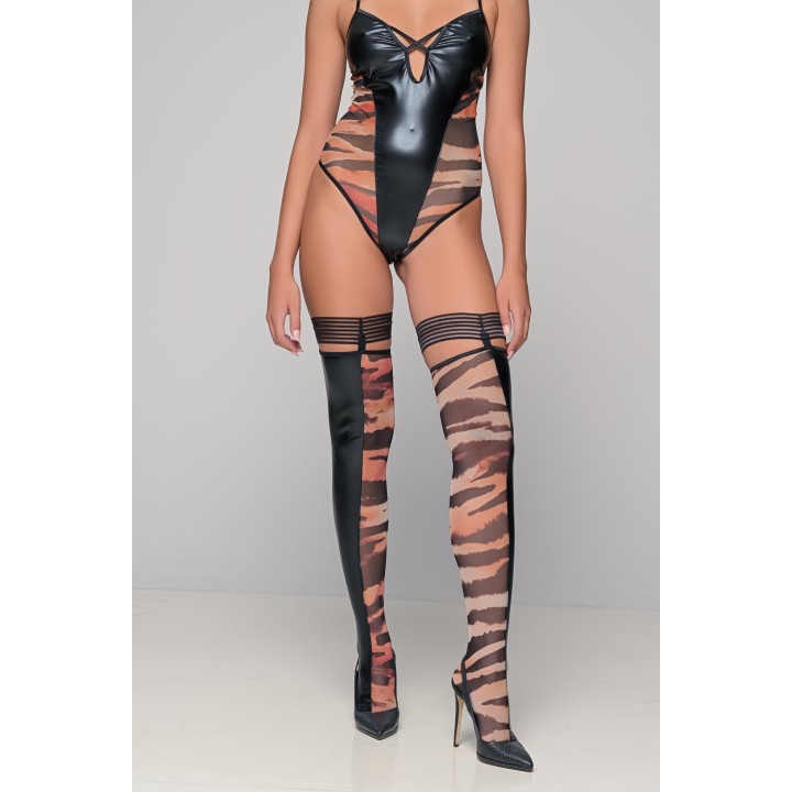 Κάλτσες Δερματίνη και Animal Print Τούλι - Τιγρέ