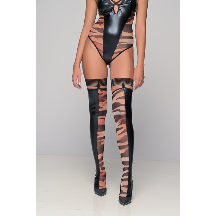 Κάλτσες Δερματίνη και Animal Print Τούλι - Τιγρέ