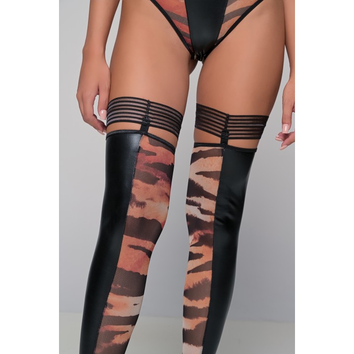 Κάλτσες Δερματίνη και Animal Print Τούλι - Τιγρέ