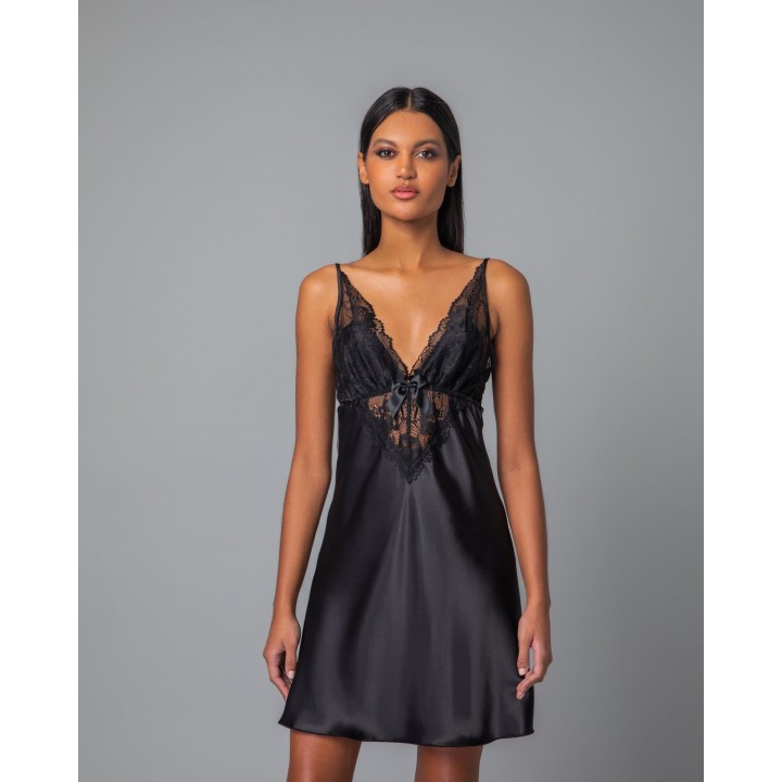 Νυχτικό Σατέν - Μαύρο
