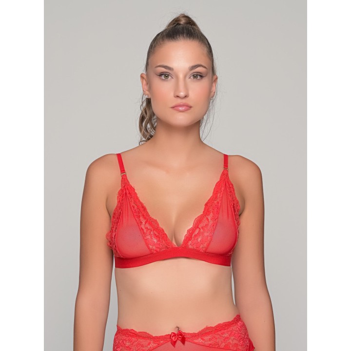 Σουτιέν Τριγωνάκι Δαντέλα & Τούλι - Κόκκινο