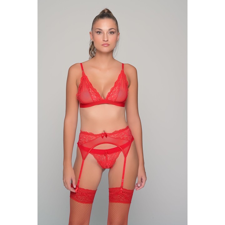 Σουτιέν Τριγωνάκι Δαντέλα & Τούλι - Κόκκινο