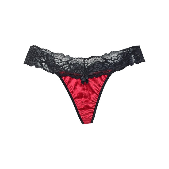 Plus Size String Βελούδο με Δαντέλα - Ρουμπινί