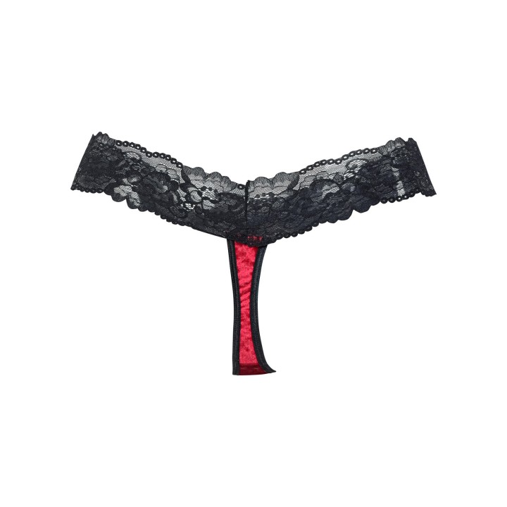 Plus Size String Βελούδο με Δαντέλα - Ρουμπινί