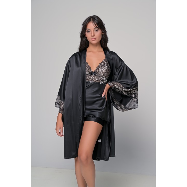 Σατέν Babydoll με Σορτς - Μαύρο